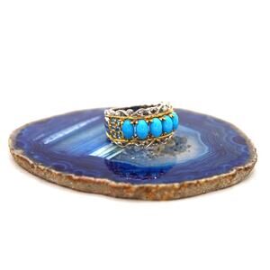Sterling Silver Vermeil Accent Turquoise Glass Cabochon w/ Topaz Accent Row Ring